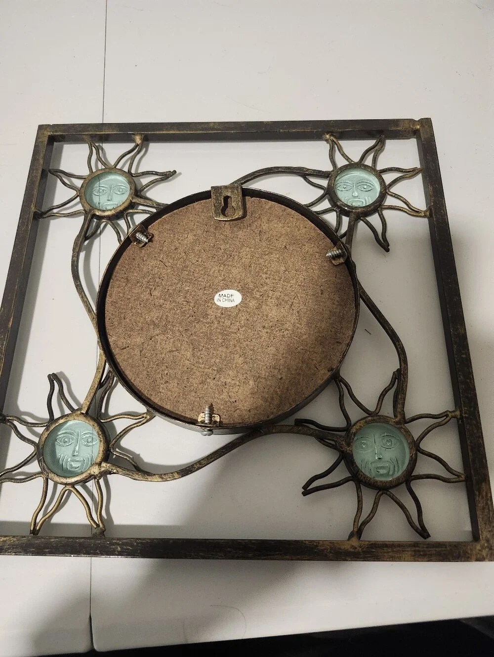 Vintage Celestial Glass Wall Mirror Sun Iron Metal Accent Whimsical Boho 90s